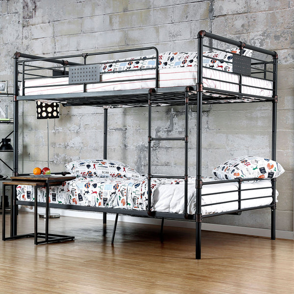English Elm Full Industrial Metal Bunk Bed - Sturdy Full Over Full Design, Antique Black Finish, Safe & Stylish B2741S00373