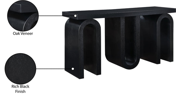 Meridian Furniture Westbourne Oak Veneer Console Table with Triple Base for Entryway Hallway or Living Room Black 99091Black-T