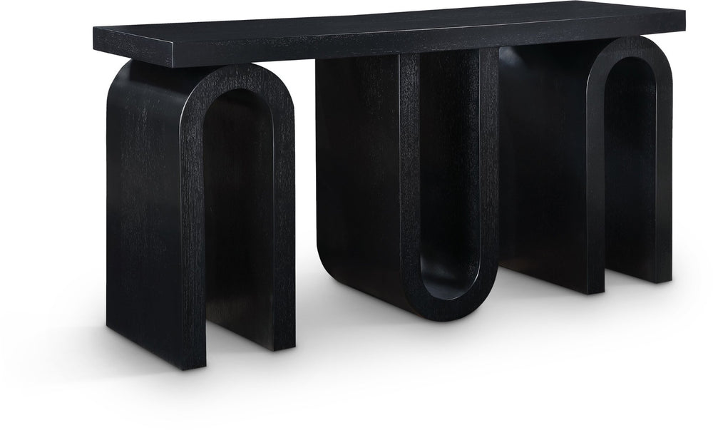Meridian Furniture Westbourne Oak Veneer Console Table with Triple Base for Entryway Hallway or Living Room Black 99091Black-T