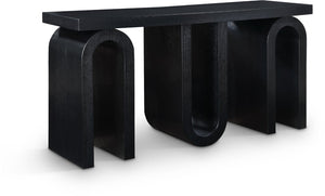 Meridian Furniture Westbourne Oak Veneer Console Table with Triple Base for Entryway Hallway or Living Room Black 99091Black-T