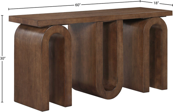 Meridian Furniture Westbourne Oak Veneer Console Table with Triple Base for Entryway Hallway or Living Room Brown 99091Brown-T