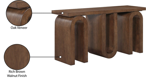 Meridian Furniture Westbourne Oak Veneer Console Table with Triple Base for Entryway Hallway or Living Room Brown 99091Brown-T