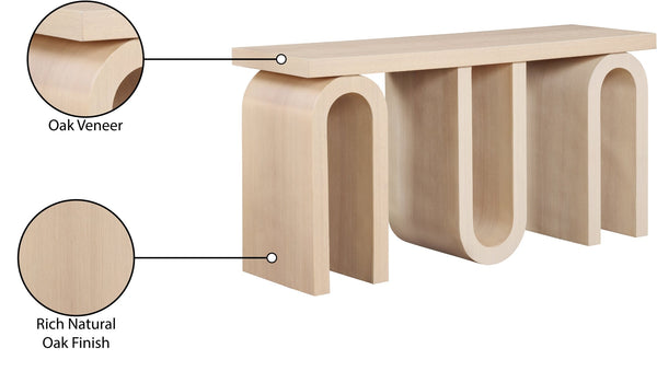 Meridian Furniture Westbourne Oak Veneer Console Table with Triple Base for Entryway Hallway or Living Room Natural 99091Natural-T