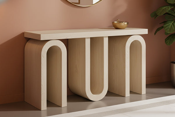 Meridian Furniture Westbourne Oak Veneer Console Table with Triple Base for Entryway Hallway or Living Room Natural 99091Natural-T