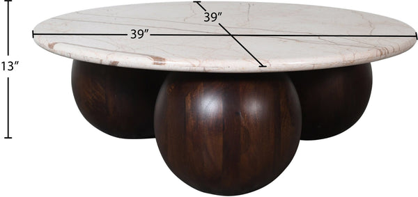 Meridian Furniture Treviso Round Marble Top Coffee Table with Art Deco Mango Wood Ball Bases for Living Rooms Beige 99092Beige-CT