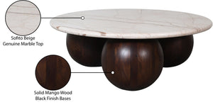 Meridian Furniture Treviso Round Marble Top Coffee Table with Art Deco Mango Wood Ball Bases for Living Rooms Beige 99092Beige-CT