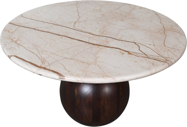 Meridian Furniture Treviso Round Marble Top Coffee Table with Art Deco Mango Wood Ball Bases for Living Rooms Beige 99092Beige-CT