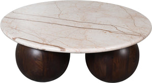 Meridian Furniture Treviso Round Marble Top Coffee Table with Art Deco Mango Wood Ball Bases for Living Rooms Beige 99092Beige-CT