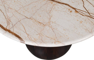 Meridian Furniture Treviso Round Marble Top Coffee Table with Art Deco Mango Wood Ball Bases for Living Rooms Beige 99092Beige-CT