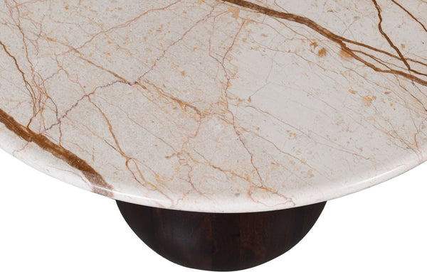 Meridian Furniture Treviso Round Marble Top Coffee Table with Art Deco Mango Wood Ball Bases for Living Rooms Beige 99092Beige-CT
