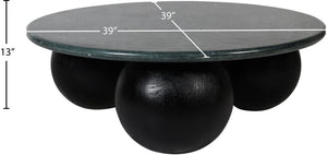 Meridian Furniture Treviso Round Marble Top Coffee Table with Art Deco Mango Wood Ball Bases for Living Rooms Green 99092Green-CT