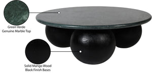 Meridian Furniture Treviso Round Marble Top Coffee Table with Art Deco Mango Wood Ball Bases for Living Rooms Green 99092Green-CT