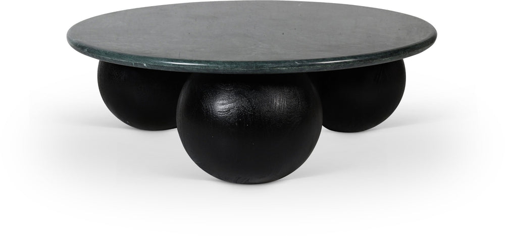 Meridian Furniture Treviso Round Marble Top Coffee Table with Art Deco Mango Wood Ball Bases for Living Rooms Green 99092Green-CT