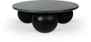 Meridian Furniture Treviso Round Marble Top Coffee Table with Art Deco Mango Wood Ball Bases for Living Rooms Green 99092Green-CT