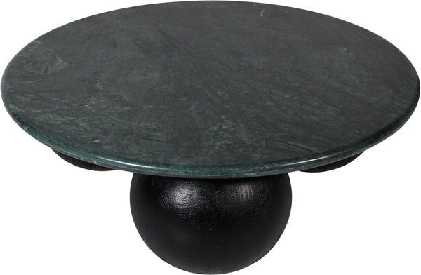 Meridian Furniture Treviso Round Marble Top Coffee Table with Art Deco Mango Wood Ball Bases for Living Rooms Green 99092Green-CT