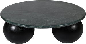Meridian Furniture Treviso Round Marble Top Coffee Table with Art Deco Mango Wood Ball Bases for Living Rooms Green 99092Green-CT
