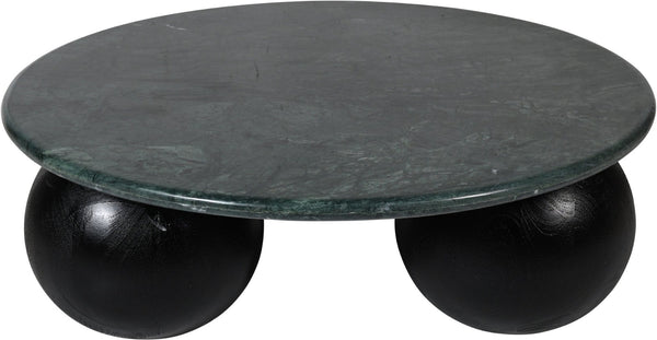 Meridian Furniture Treviso Round Marble Top Coffee Table with Art Deco Mango Wood Ball Bases for Living Rooms Green 99092Green-CT