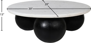 Meridian Furniture Treviso Round Marble Top Coffee Table with Art Deco Mango Wood Ball Bases for Living Rooms White 99092White-CT