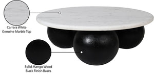Meridian Furniture Treviso Round Marble Top Coffee Table with Art Deco Mango Wood Ball Bases for Living Rooms White 99092White-CT