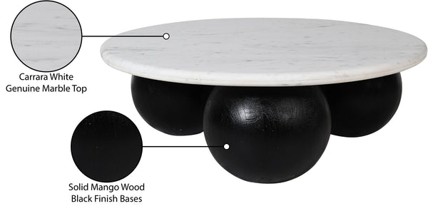 Meridian Furniture Treviso Round Marble Top Coffee Table with Art Deco Mango Wood Ball Bases for Living Rooms White 99092White-CT