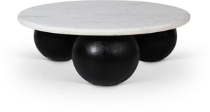 Meridian Furniture Treviso Round Marble Top Coffee Table with Art Deco Mango Wood Ball Bases for Living Rooms White 99092White-CT
