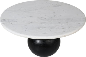 Meridian Furniture Treviso Round Marble Top Coffee Table with Art Deco Mango Wood Ball Bases for Living Rooms White 99092White-CT