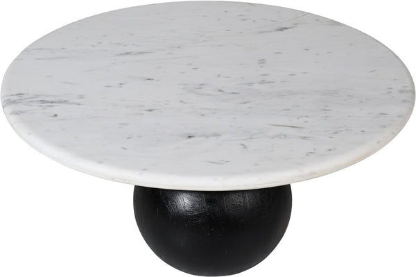 Meridian Furniture Treviso Round Marble Top Coffee Table with Art Deco Mango Wood Ball Bases for Living Rooms White 99092White-CT