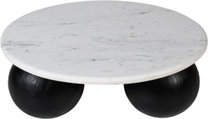 Meridian Furniture Treviso Round Marble Top Coffee Table with Art Deco Mango Wood Ball Bases for Living Rooms White 99092White-CT