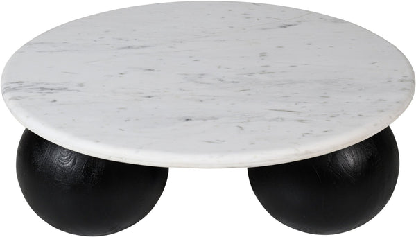 Meridian Furniture Treviso Round Marble Top Coffee Table with Art Deco Mango Wood Ball Bases for Living Rooms White 99092White-CT