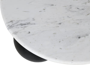 Meridian Furniture Treviso Round Marble Top Coffee Table with Art Deco Mango Wood Ball Bases for Living Rooms White 99092White-CT