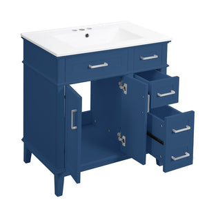English Elm 30" Freestanding Bathroom Vanity Ceramic Sink Soft Close Cabinet Gray Wood Frame Blue N729P427118C