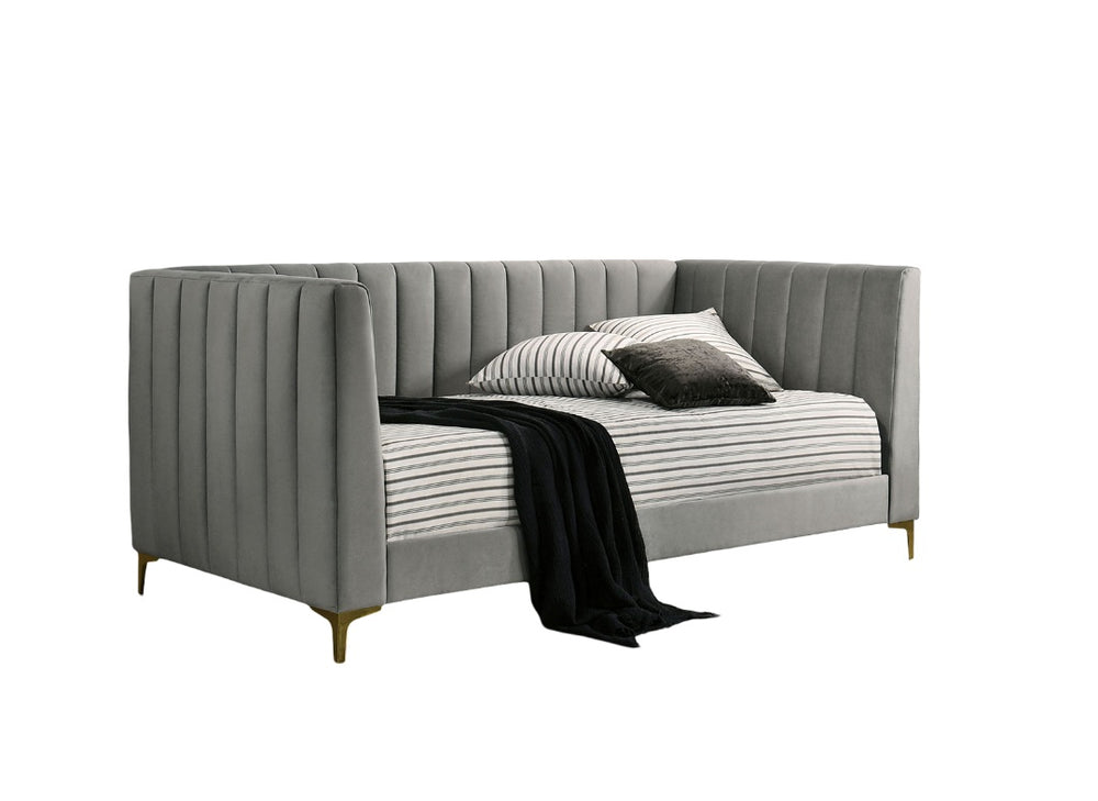 English Elm Contemporary Tuxedo-Inspired Daybed With Channel Tufting And Gold Metal Legs For Stylish Comfort B2741S00480