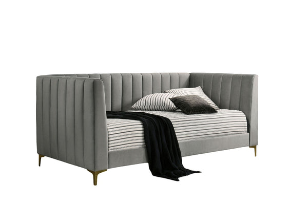 English Elm Contemporary Tuxedo-Inspired Daybed With Channel Tufting And Gold Metal Legs For Stylish Comfort B2741S00480