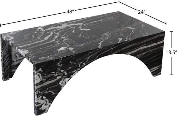 Meridian Furniture Palermo Genuine Marble Coffee Table with Art Deco Arched Base for Living Room Elegance Black 99093Black-CT
