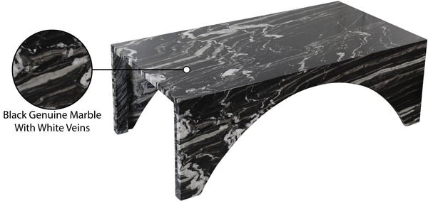 Meridian Furniture Palermo Genuine Marble Coffee Table with Art Deco Arched Base for Living Room Elegance Black 99093Black-CT