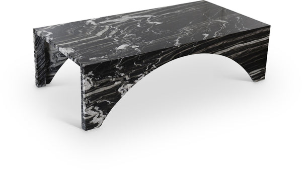 Meridian Furniture Palermo Genuine Marble Coffee Table with Art Deco Arched Base for Living Room Elegance Black 99093Black-CT