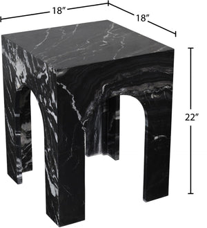 Meridian Furniture Palermo Genuine Marble End Table with Arched Art Deco Silhouette for Elegant Interiors Black 99093Black-ET