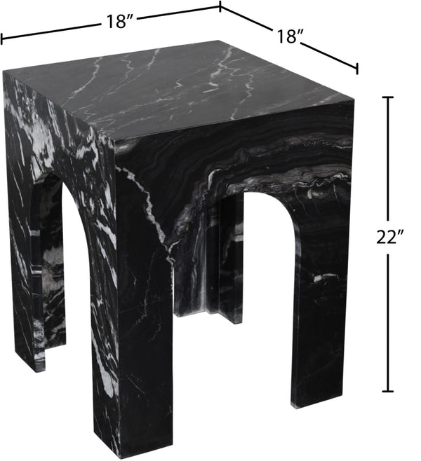 Meridian Furniture Palermo Genuine Marble End Table with Arched Art Deco Silhouette for Elegant Interiors Black 99093Black-ET
