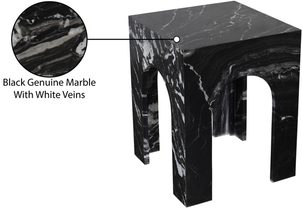 Meridian Furniture Palermo Genuine Marble End Table with Arched Art Deco Silhouette for Elegant Interiors Black 99093Black-ET