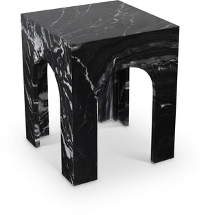 Meridian Furniture Palermo Genuine Marble End Table with Arched Art Deco Silhouette for Elegant Interiors Black 99093Black-ET