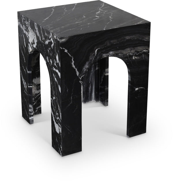 Meridian Furniture Palermo Genuine Marble End Table with Arched Art Deco Silhouette for Elegant Interiors Black 99093Black-ET