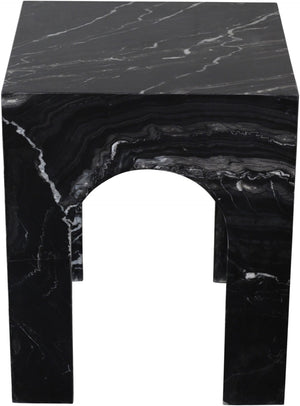 Meridian Furniture Palermo Genuine Marble End Table with Arched Art Deco Silhouette for Elegant Interiors Black 99093Black-ET