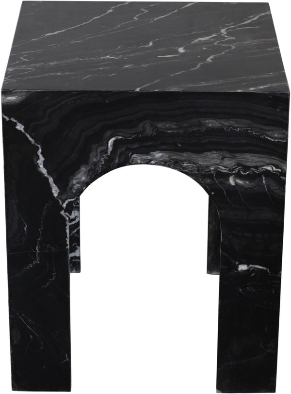 Meridian Furniture Palermo Genuine Marble End Table with Arched Art Deco Silhouette for Elegant Interiors Black 99093Black-ET