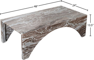 Meridian Furniture Palermo Genuine Marble Coffee Table with Art Deco Arched Base for Living Room Elegance Brown 99093Brown-CT