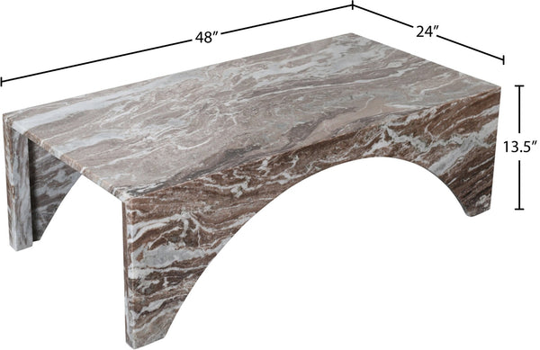 Meridian Furniture Palermo Genuine Marble Coffee Table with Art Deco Arched Base for Living Room Elegance Brown 99093Brown-CT