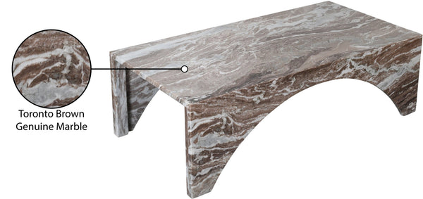 Meridian Furniture Palermo Genuine Marble Coffee Table with Art Deco Arched Base for Living Room Elegance Brown 99093Brown-CT