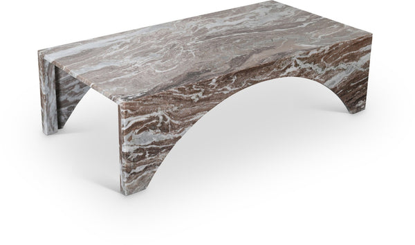 Meridian Furniture Palermo Genuine Marble Coffee Table with Art Deco Arched Base for Living Room Elegance Brown 99093Brown-CT