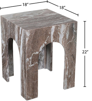Meridian Furniture Palermo Genuine Marble End Table with Arched Art Deco Silhouette for Elegant Interiors Brown 99093Brown-ET