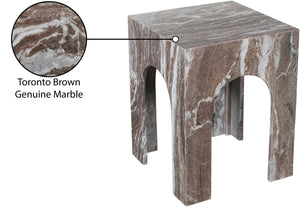 Meridian Furniture Palermo Genuine Marble End Table with Arched Art Deco Silhouette for Elegant Interiors Brown 99093Brown-ET