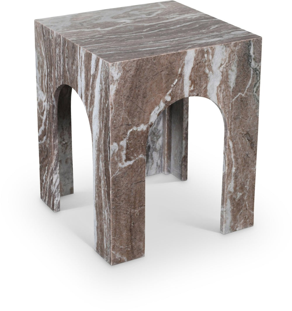 Meridian Furniture Palermo Genuine Marble End Table with Arched Art Deco Silhouette for Elegant Interiors Brown 99093Brown-ET